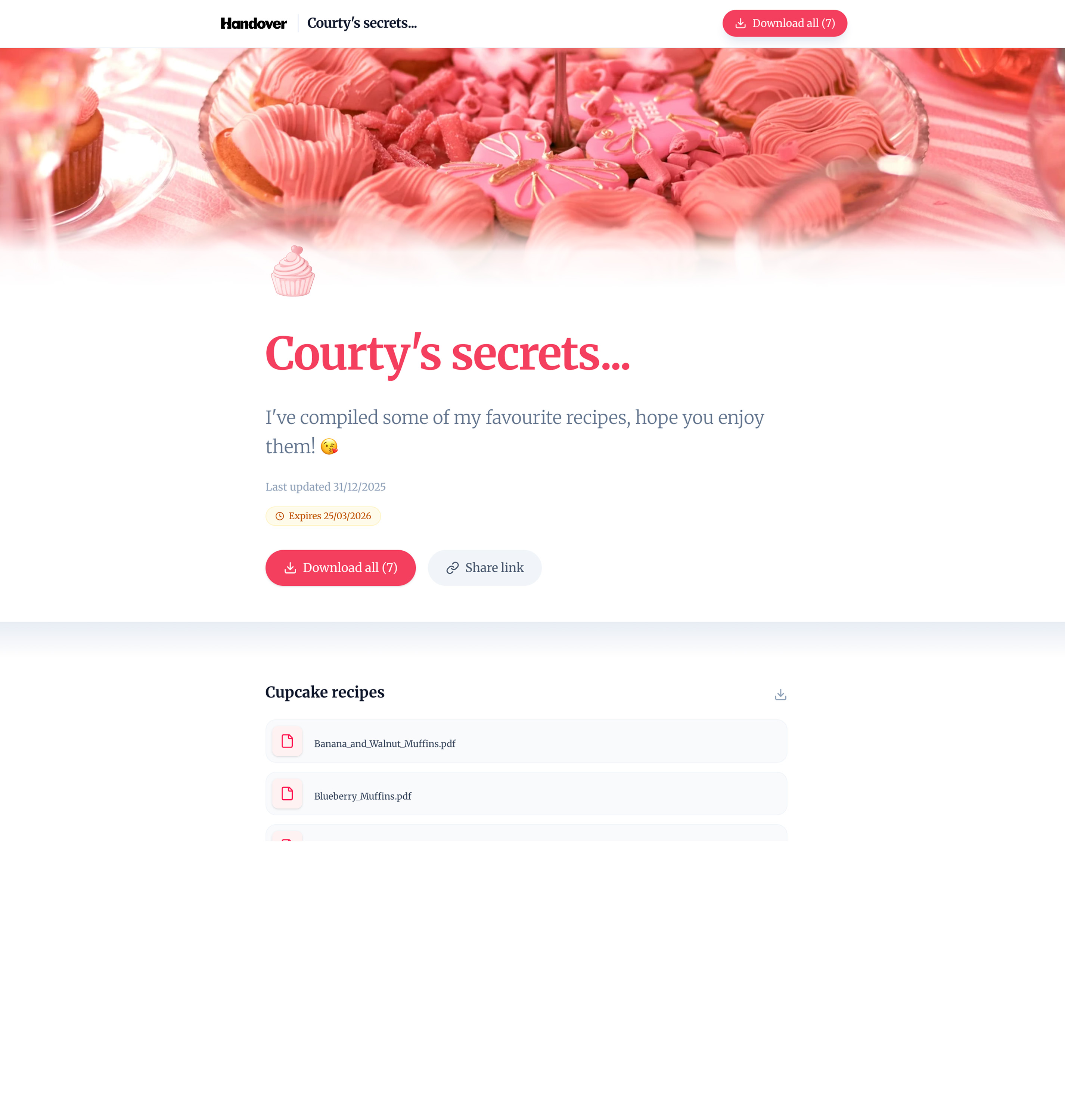 Courty's secrets recipe delivery page