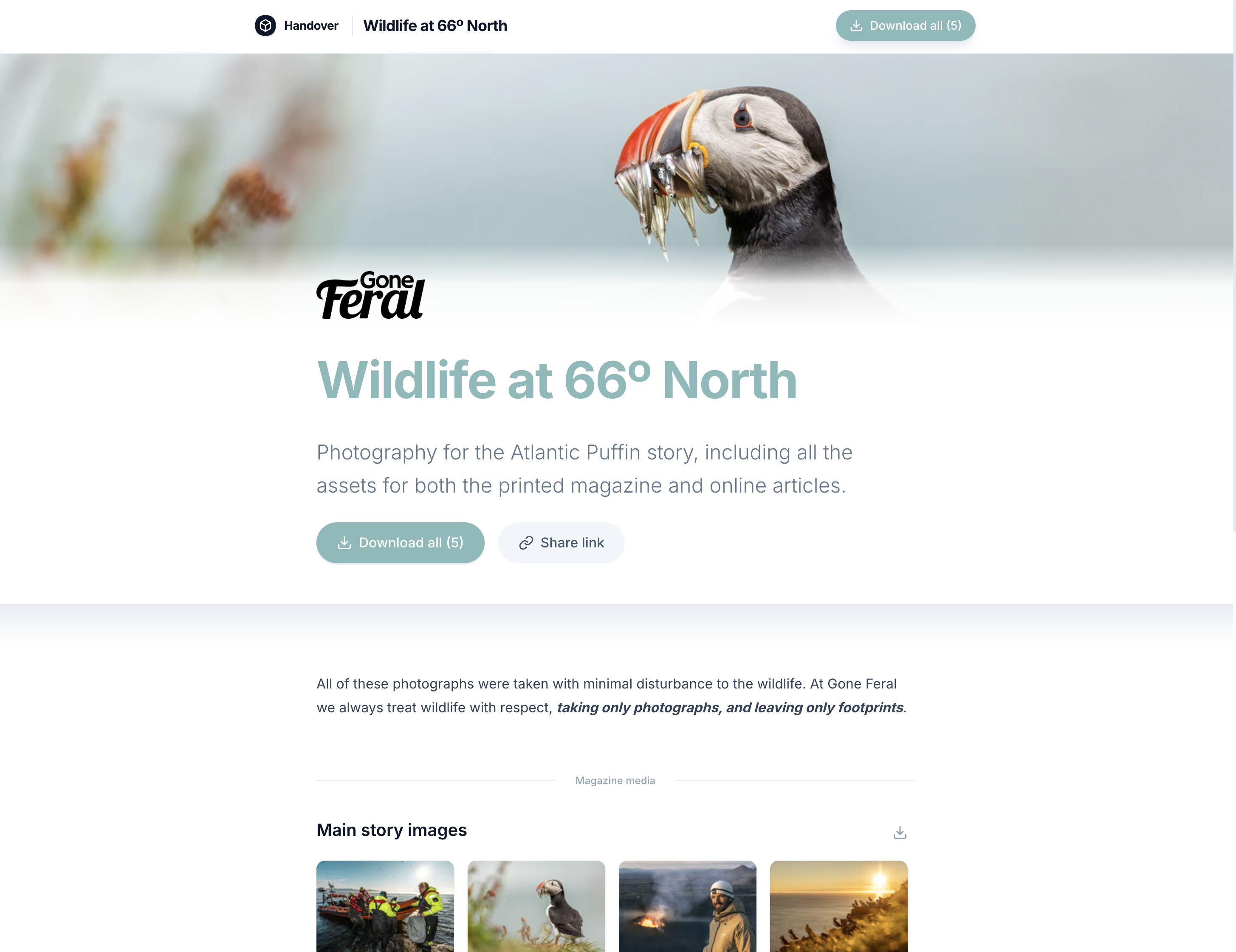 Wildlife at 66° North file delivery page
